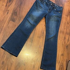 Grace in LA Dark Blue Flare Jeans, Easy Fit with Cute Embroidered Pockets